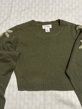 Jessica Simpson Olive Green Cropped Crewneck Sweater